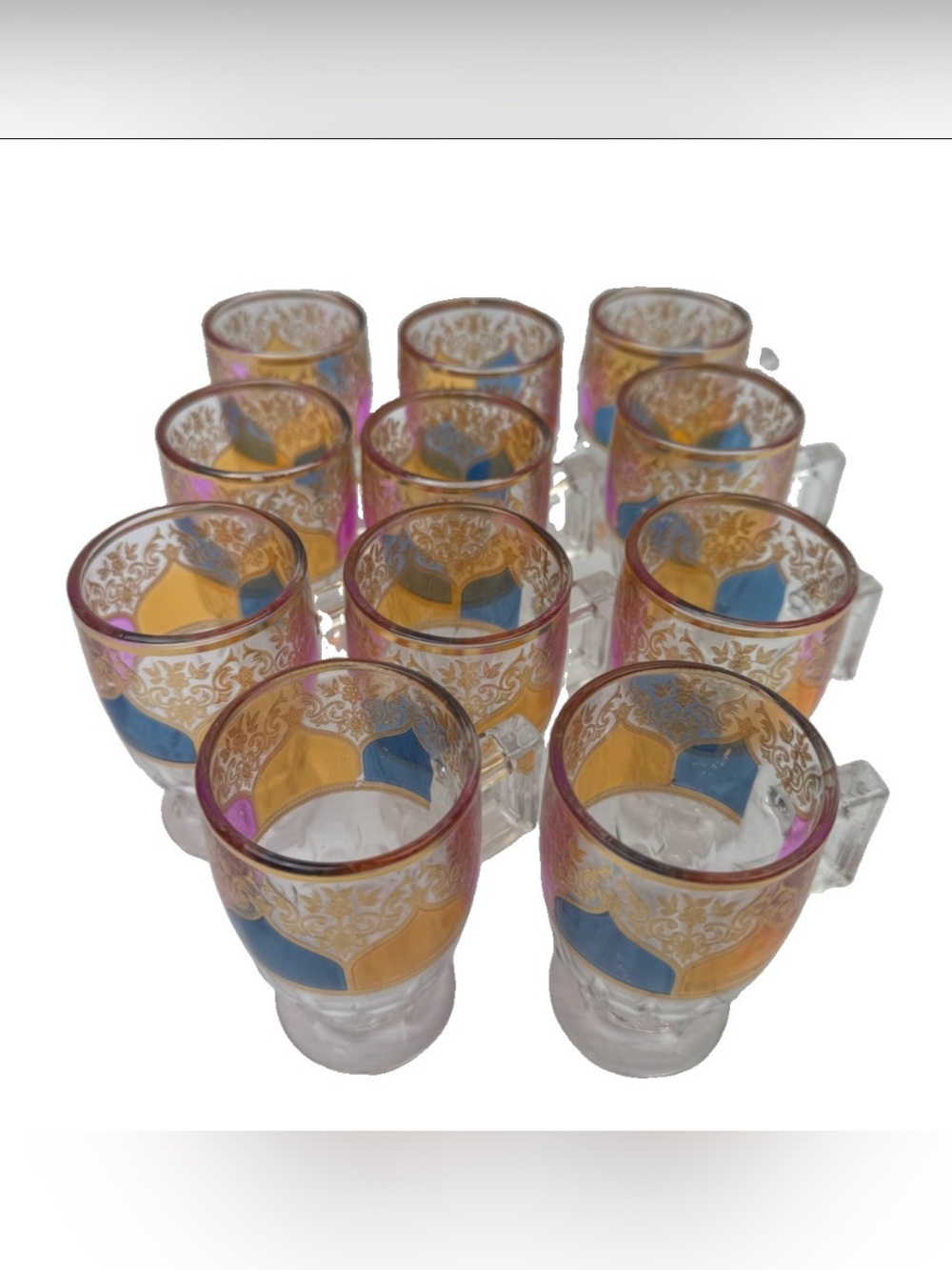 VTG Moroccan Style Stained Glass Gold Filigree Espresso Cup Mug Lot Of 11